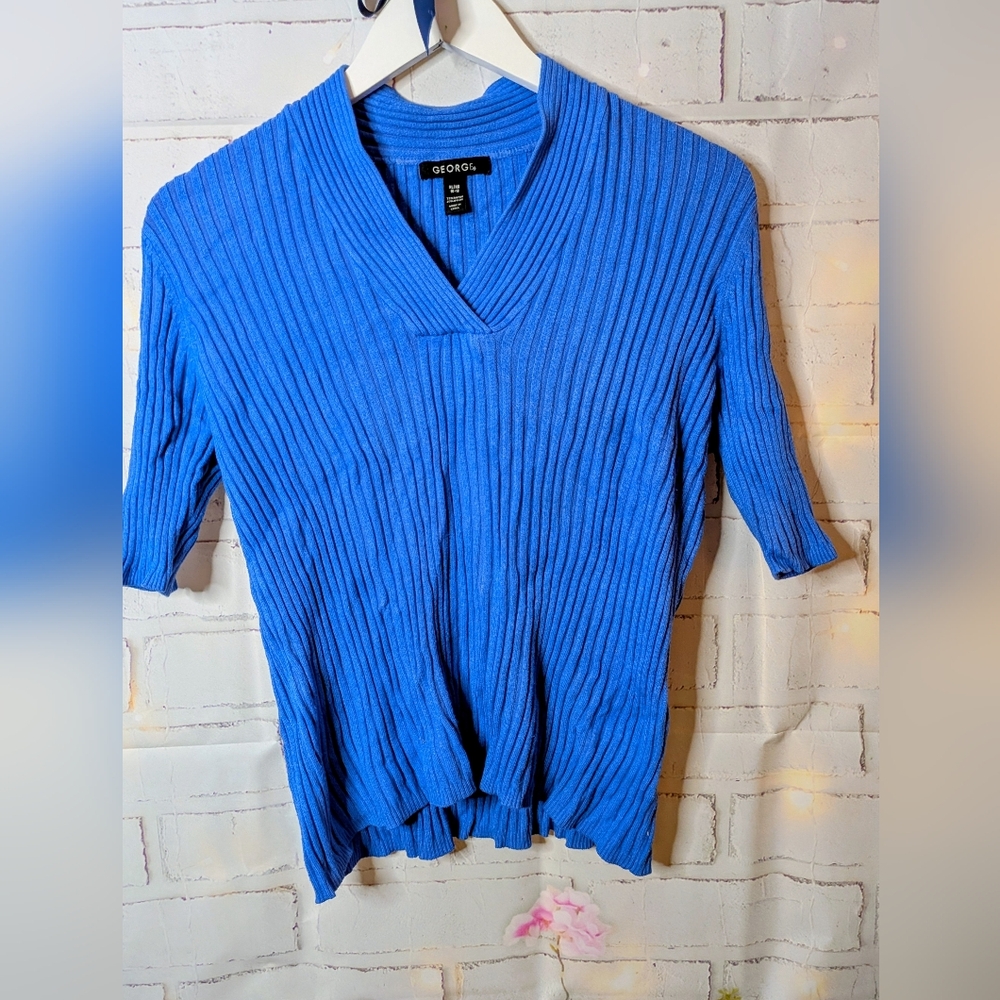 George Vibrant Blue Ribbed Knit Top